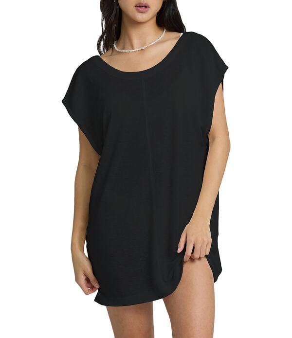 散らし広告ボン レディース トップス 衣装 ミニ Billabong Hallowave Solid Scoop Neck Mini Dresswim Cover-Up Black Sands 黒いこと