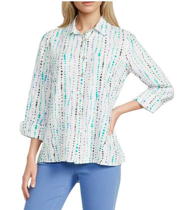 マルチプルズ レディース トップス シャツ プチ プリント Multiples Petite Size Woven Dot Multi Print Point Collar 3/4 Turn-Up Sleeve Button Front Shirt Dot Multi マルチカラー