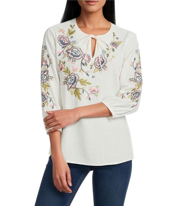 レバ レディース トップス シャツ Vネック フラワー柄 コットン フラワー Reba Wild Child Cotton Voile Split V-Neck 3/4 Sleeve Floral Embroidery Peasant Shirt Pink ピンク|ReVida 店