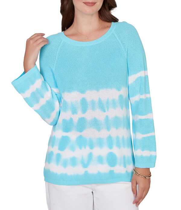 ルビーアールディー レディース アウター ニット・セーター クルーネック プチ コットン Ruby Rd. Petite Size Tie-Dye Crew Neck Bracelet Sleeve Cotton Rib Sweater Knitop Aruba Blue ブルー