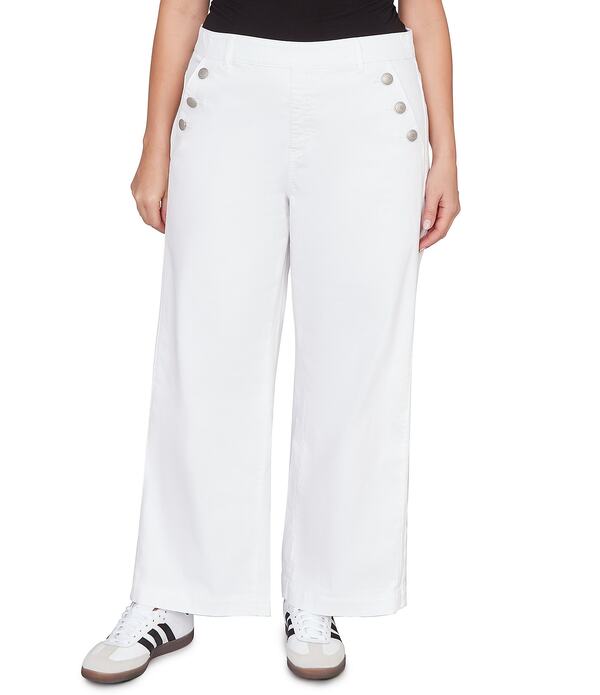 ルビーアールディー レディース ボトムス デニムパンツ ワイドレッグ プラスサイズ ジーンズ Ruby Rd. Plusize Soft Stretch Denim Pull-On Wide Leg Jeans White ホワイト