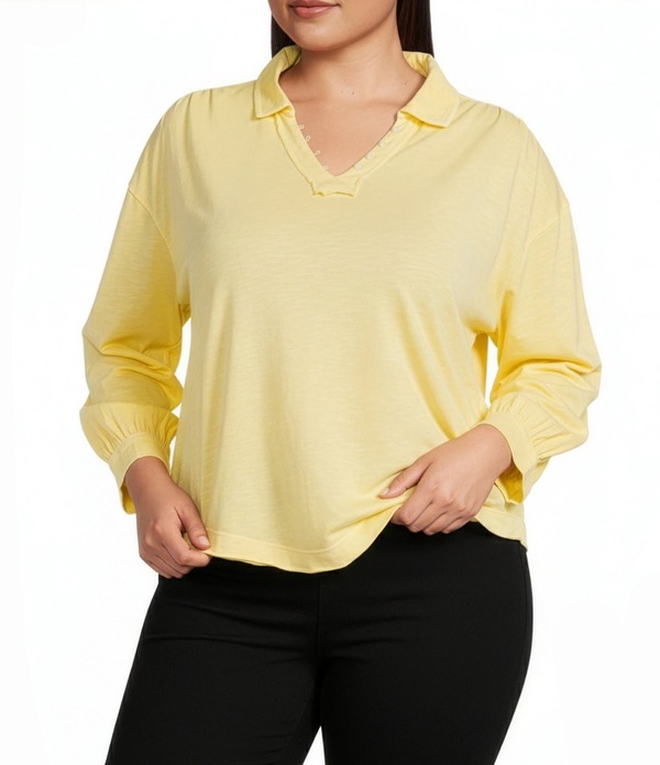 ウエストバウンド レディース トップス シャツ Vネック プラスサイズ ニット Westbound Plusize Knit Long Sleeve V-Neck Collared Top Lemon Meringue 19,225円
