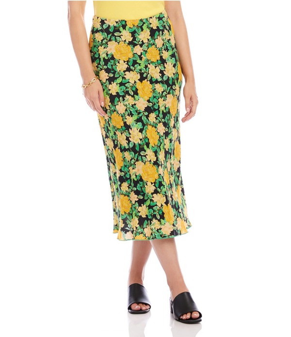カレンケーン レディース ボトムスカート クレープ ミディ Karen Kane Crepe Golden Rose Bias Cut Midi Skirt Floral Print