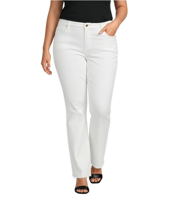カレンケーン レディース ボトムス デニムパンツ ストレート プラスサイズ ジーンズ Karen Kane Plusize Raw Hem Straight Leg Denim Jeans Off White オフホワイト｜ReVida 店
