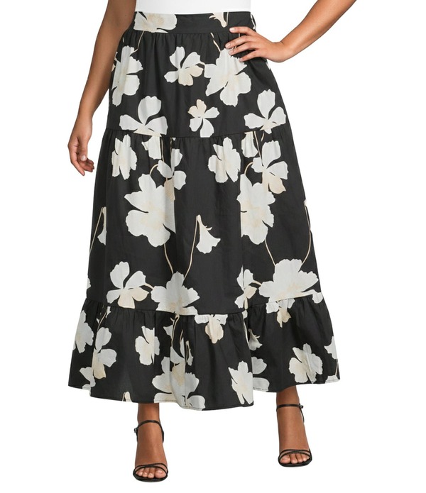 シュガーリップス レディース ボトムスカート ティアード フラワー柄 プラスサイズ プリント マキシ フラワー Sugarlips Plus Medina Floral Printiered Poplin Maxi Skirt Black/Grey ブラック