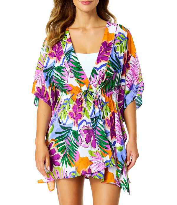 アンコール レディース トップス ワンピース フラワー柄 フラワー Anne Cole Mod Tropical Floral Flutter Sleeve Caftan Swim Cover Up Multi Color マルチカラー