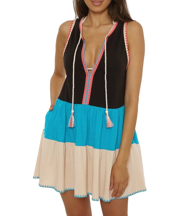 ラッキーブランド レディース トップス ワンピース ティアード ミニ Lucky Brand Lagos Color Block Tiered Cover Up Mini Dress Black ブラック