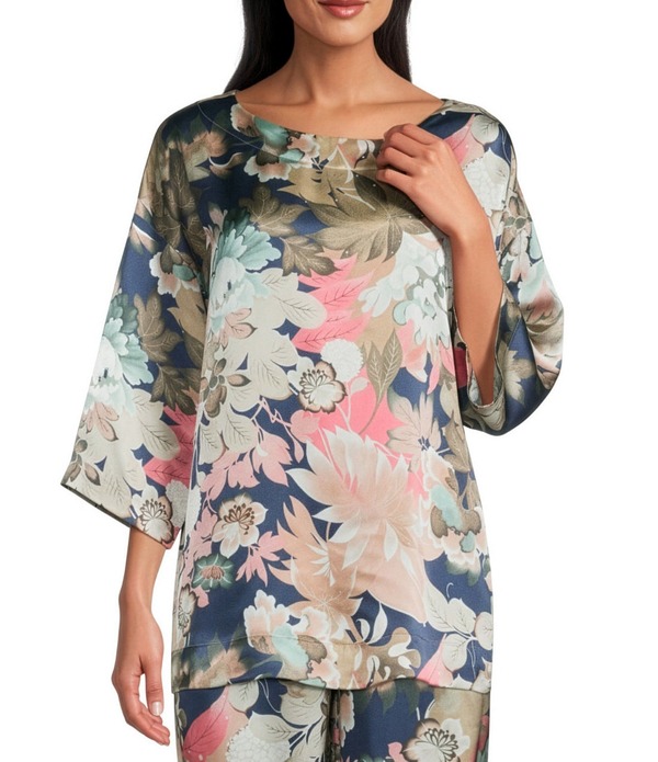 ブライン ウォーカー レディース トップス シャツ Bryn Walker Coordinating Resort Fiori Giardino Round Neck 3/4 Sleeve Shirt Fiori|ReVida 店