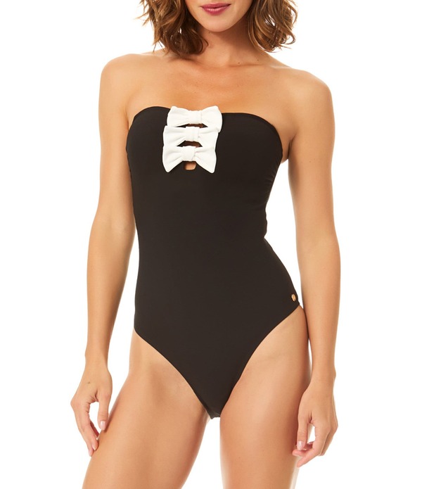セセ レディース トップス ワンピーストラップレス CeCe Sweetly Tied Bow Strapless Bandeau One Piece Swimsuit Black ブラック｜ReVida 店