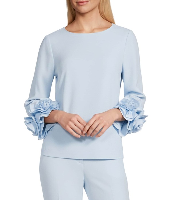 プレストンアンドヨーク レディース トップス シャツ クレープ ブラウス Preston & York Valentine Round Neck Long Sleeve Stretch Crepe Blouse Ice 23,850円