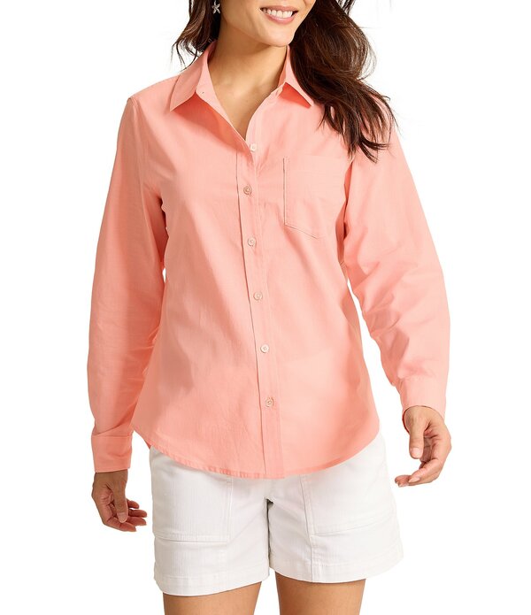 トッミーバハマ レディース トップス シャツ Tommy Bahama Washed Voile Point Collar Long Sleeve Button Front Shirt Light Salmon サーモン