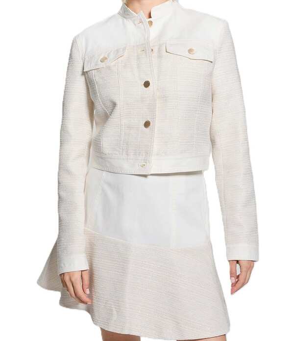 ゲス レディース アウター 厚地の外套 ツィード クロップド ジーンズ 上衣 Guess Elsie Tweed Mix Cropped Coordinating Denim Jacket White Tweed Combo 白いこと
