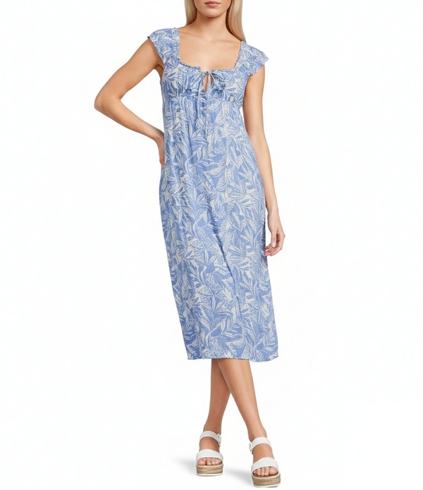 ロキシー レディース トップス 衣装 刷り上げる midi Roxy Sweet Pea Palm Printed Peasant Midi Dressilver Lake しろがね色