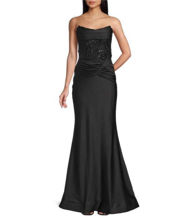 ビーダーリン レディース トップス ワンピース ドレープ ストラップレス B. Darlin Strapless Drape Neck Illusion Bodice Dress Black ブラック