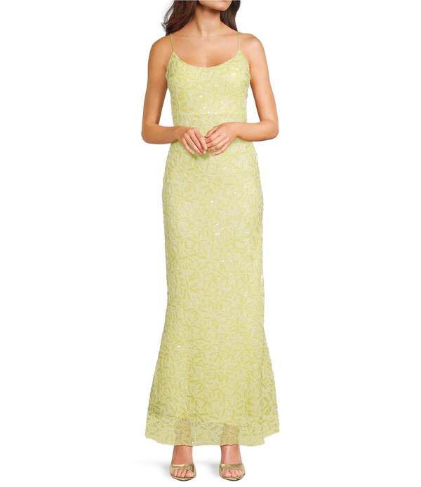 ハニーアンドロージー レディース トップス ワンピース カットアウト Honey and Rosie Beaded Scoop Neck Cutout Back Flared Hem Long Dress Butter|ReVida 店