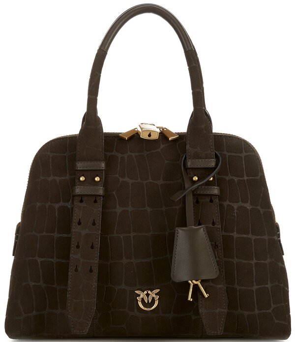 ピンコ レディース 御徒面子 PINKO Croc Embossed Nubuck Medium Bowling Satchel Handle Bagreen/Antique Gold 緑であること