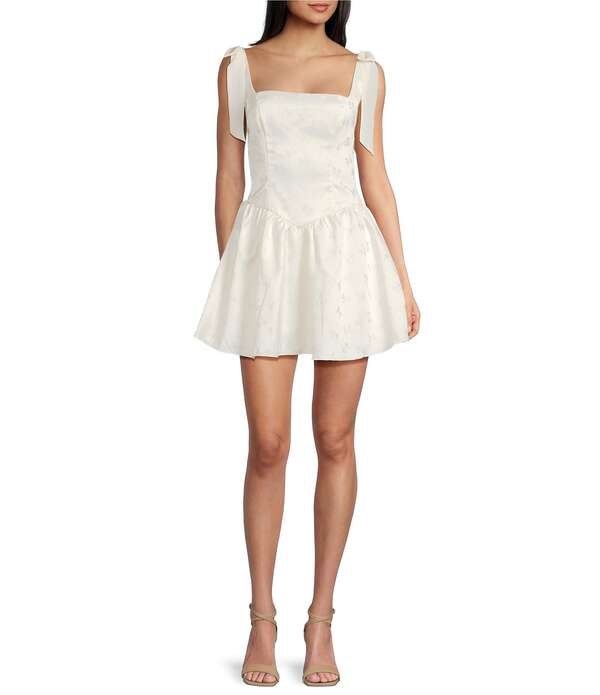 シティヴァイブ レディース トップス ワンピース City Vibe Square Neck Tie Shoulder Drop Waist Dress Cream クリーム|ReVida 店