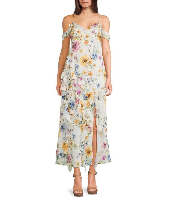 I.N.サンフランシスコ レディース トップス ワンピース サイドスリット フラワー柄 プリント フリル フラワー I.N. San Francisco Floral Printed Off The Shoulderuffled Side Slit Dress Ivory Multi アイボリー
