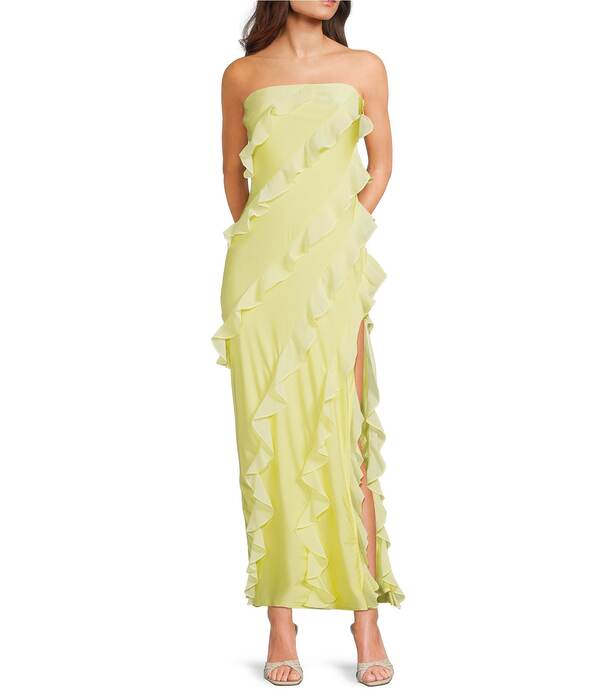 ルルズ レディース トップス 衣装 シフォン フラウンス ストラップレス マキシ Lulus Freya Chiffon Strapless Neck Ruffle Maxi Dress Yellow 黄色