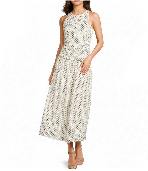 ジービー レディース トップス ワンピース オープンバック プリント マキシ GB Dot Print Open Back Drop Waist Maxi Dress Beige ベージュ｜ReVida 店