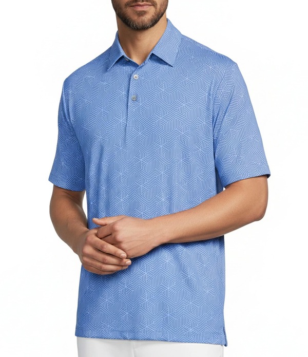 ラウンドトゥリーアンドヨーク メンズ トップス シャツ プリント Roundtree & Yorke Performance The Fairway Short Sleeve Geo Maze Print Polo Shirt Blue ブルー|ReVida 店