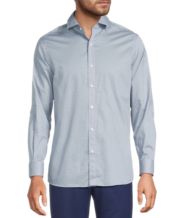 ハート型 シャフナー チーコ川 メンズ トップス プルオーバー 刷り上げる Hart Schaffner Marx Long Sleeve Tile Geometric Print Stretch Button Front Shirt White 白いこと