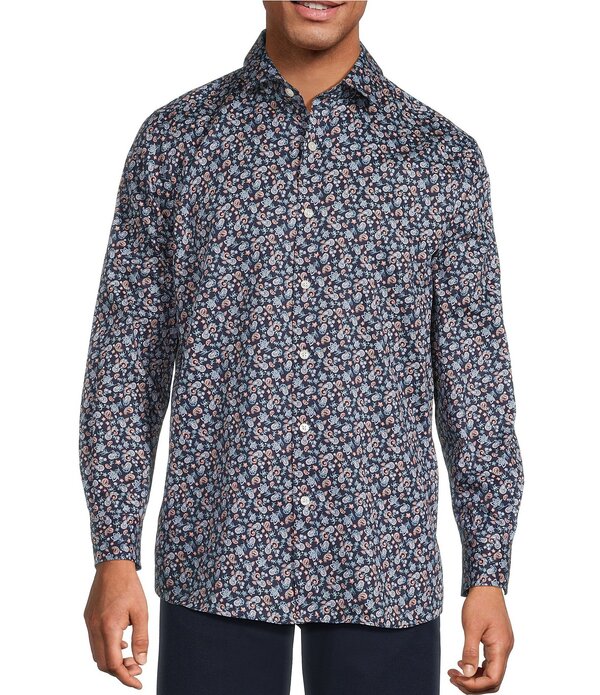 ハート型 シャフナー チーコ川 メンズ トップス プルオーバー 御花柄 刷り上げる 御花 Hart Schaffner Marx Long Sleeve Paisley Floral Print Button Front Shirt Midnight Blue 青色