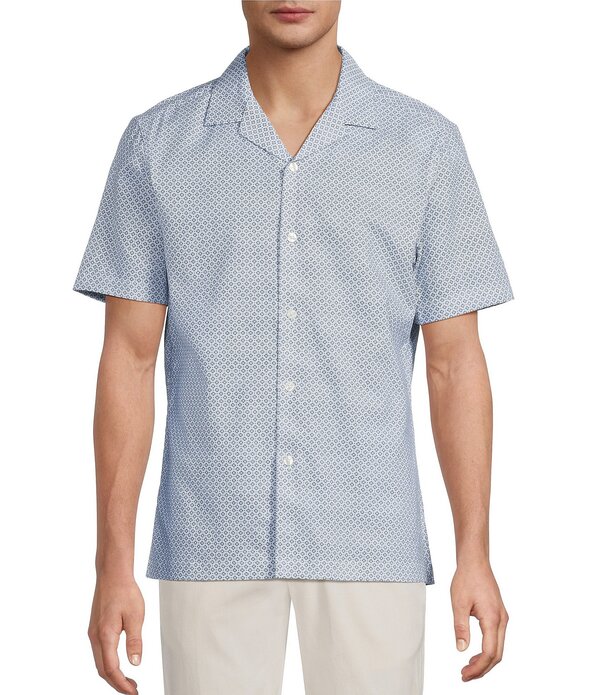 ハート型 シャフナー チーコ川 メンズ トップス プルオーバー 刷り上げる Hart Schaffner Marx Short Sleeve Geometric Print Button Front Shirt White 白いこと