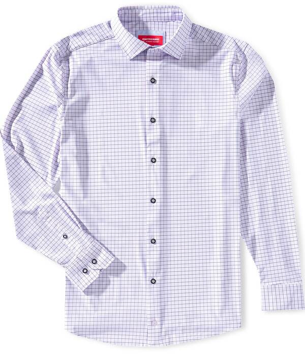 ジョンストンアンドマーフィー メンズ トップス シャツ Johnston & Murphy Multi XC+ Motion Windowpane Long Sleeve Woven Shirt Purple/Navy ネイビー