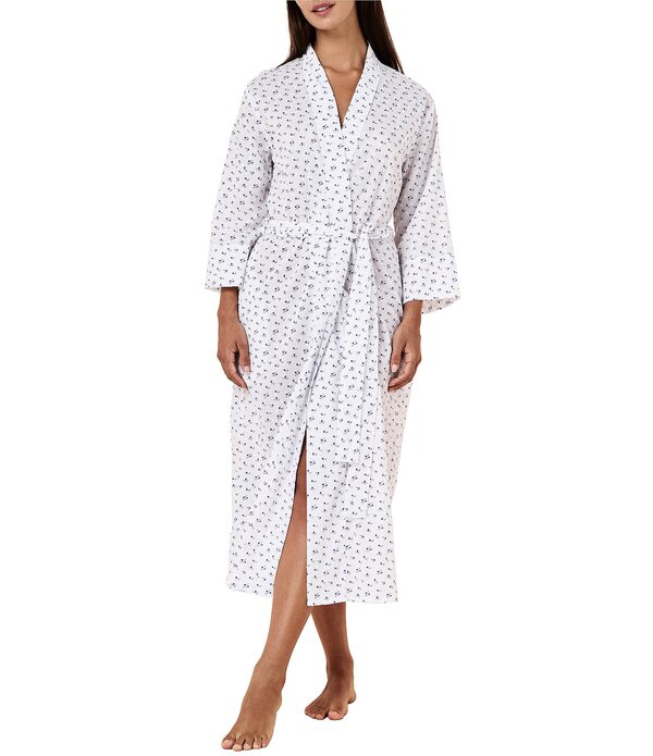 パピネール レディース アンダーお召しもの ナイト爵お召しもの 刷り上げる マキシ Papinelle Ditsy Print Swiss Dot Long Sleeve Shawl Collar Woven Maxi Robe Navy Ditsy 米国海軍