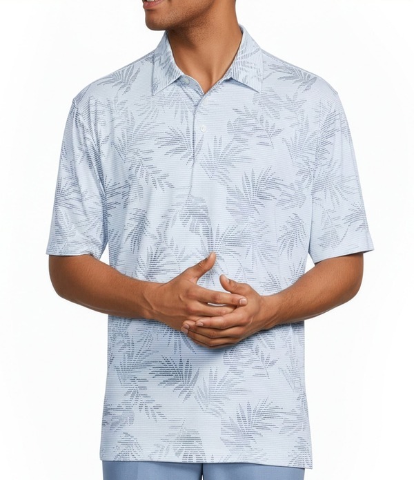 ラウンドトゥリーアンドヨーク メンズ トップス シャツ プリント Roundtree & Yorke Performance Short Sleeve Leaf Stripe Print Polo Shirt White ホワイト|ReVida 店