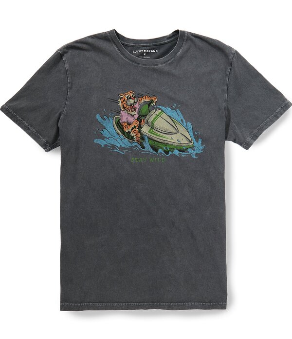 ラッキーブランド メンズ トップス シャツ Lucky Brand Tiger Jet Ski T-Shirt Ebony アニマル｜ReVida 店