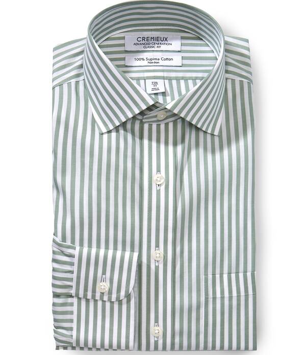 ダニエル クレミュ メンズ トップス シャツ Cremieux Classic Fit Non Iron Spread Collar Stripedresshirt Green/White ホワイト