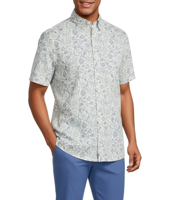 ラウンドトゥリーアンドヨーク メンズ トップス シャツ プリント Roundtree & Yorke TravelSmart Easy Care Short Sleeve Twill Paisley Print Sport Shirt White ホワイト|ReVida 店