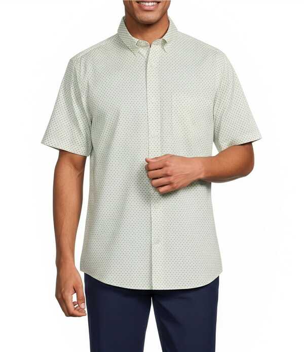 ラウンドトゥリーアンドヨーク メンズ トップス シャツ ボタンダウン プリント ダウン Roundtree & Yorke TravelSmart Easy Care Button Down Collar Short Sleeve Poplin Leaf Print Sport Shirt White ホワイト|ReVida 店
