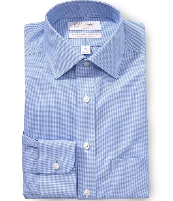 ラウンドトゥリーアンドヨーク メンズ トップス シャツ スリムフィット Gold Label Roundtree & Yorke Slim Fit Non Iron Spread Collar Houndstooth Dresshirt Medium Blue/White ホワイト