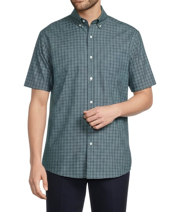 ラウンドトゥリーアンドヨーク メンズ トップス シャツ トール Roundtree & Yorke Big & Tall TravelSmart Easy Care Short Sleeve Twill Small Plaid Sport Shirt Deep Blue ブルー