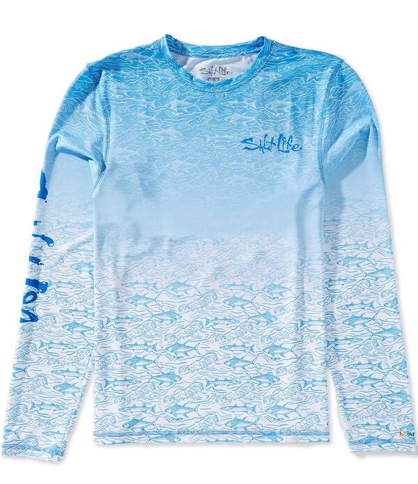 ソルトライフ メンズ トップス シャツ メッシュ Salt Life Current Fade Perforated Mesh Long Sleeve T-Shirt Azure Blue ブルー