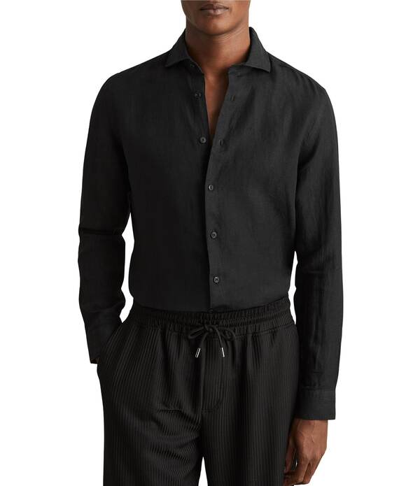 レイス メンズ トップス シャツ リネン Reiss Ruban Linen Long Sleeve Woven Shirt Black ブラック