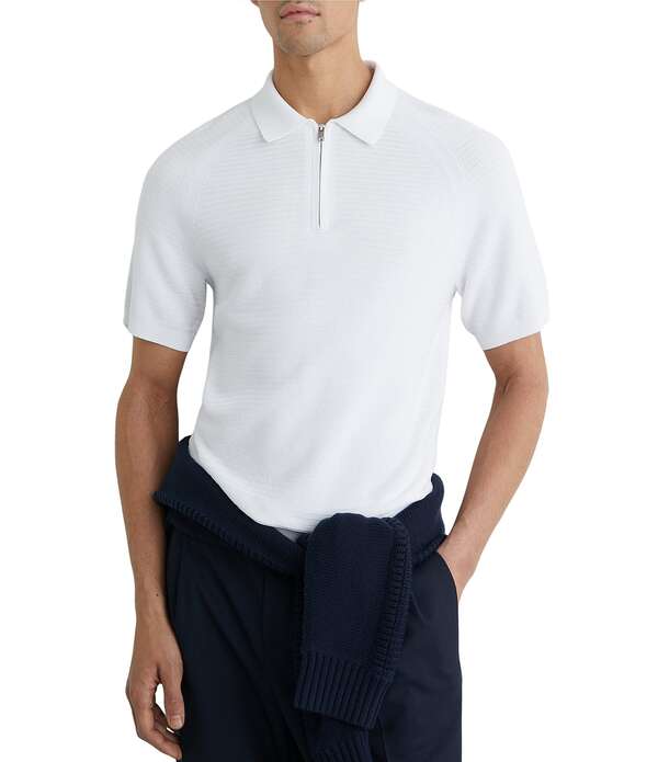 レイス メンズ トップス シャツ Reiss Estatextured Half-Zip Short Sleeve Polo Shirt White ホワイト