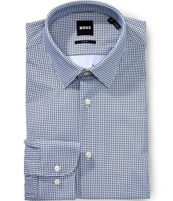 ヒューゴボス メンズ トップス シャツ スリムフィット プリント Hugo Bosslim Fit Performance Spread Collar Square Geometric Print Dresshirt Open Blue ブルー