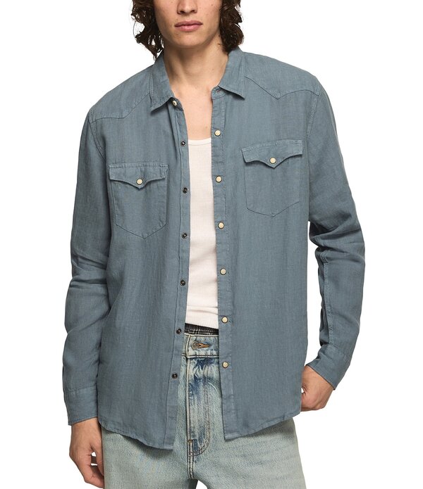 ラッキーブランド メンズ トップス プルオーバー リネン Lucky Brand Linen Long Sleeve Western Shirt Flint Stone 石ころ