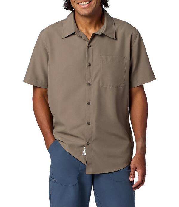 モルモット メンズ トップス プルオーバー Marmot Air Exchange UPF 40 Solid Short Sleeve Woven Shirt Claystone メンズファッション-カジュアルシャツ