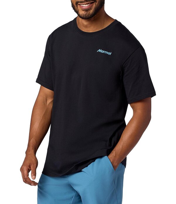 マーモット メンズ トップス シャツ クルーネック リブ グラフィック Marmot For Life Short Graphic Ribbed Crew Neck Sleeve T-Shirt Black ブラック｜ReVida 店