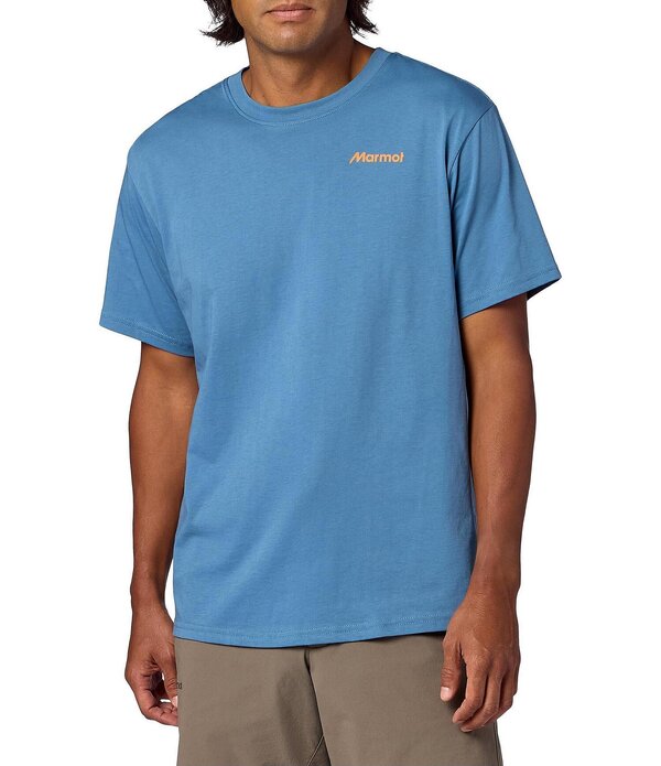 マーモット メンズ トップス シャツ クルーネック リブ グラフィック Marmot For Life Short Graphic Ribbed Crew Neck Sleeve T-Shirt Summer Storm|ReVida 店