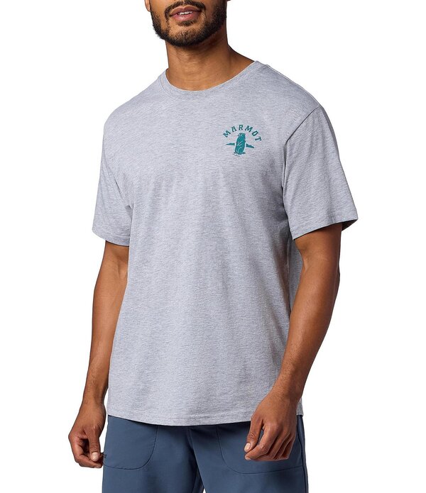 マーモット メンズ トップス シャツ クルーネック リブ グラフィック Marmot Circle Critter Graphic Stretch Short Sleeve Ribbed Crew Neck T-Shirt Grey Heather グレー|ReVida 店