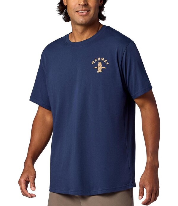 マーモット メンズ トップス シャツ クルーネック リブ グラフィック Marmot Circle Critter Graphic Stretch Short Sleeve Ribbed Crew Neck T-Shirt Nightfall Navy ネイビー