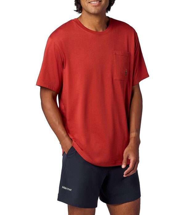 モルモット メンズ トップス プルオーバー 労働者の一団のど首 肋材 グラフィック Marmot Marty Pocket Graphic Stretch Ribbed Crew Neck Short Sleeve T-Shirt Sumac