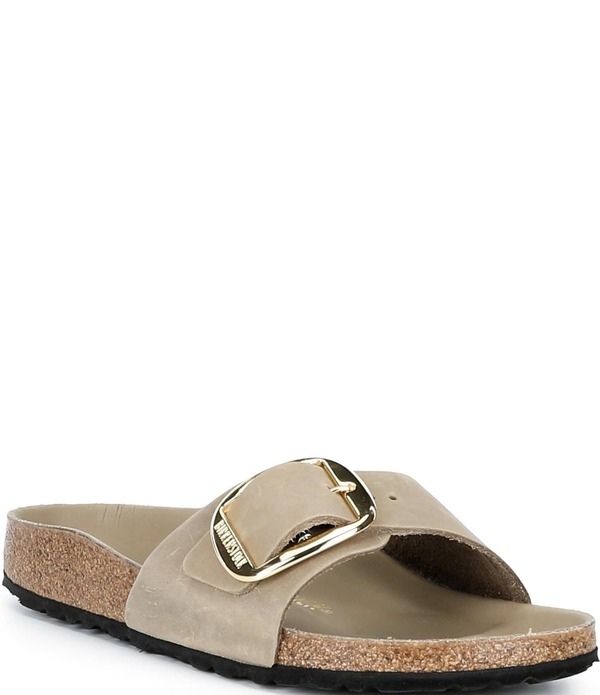 ビルケンシュトック レディース シューズ パンプス サンダル なめし革 Birkenstock Women\u0027s Madrid Oiled Leather Big Buckle Hardware Slide Sandals Tobacco Brown 赤銅色