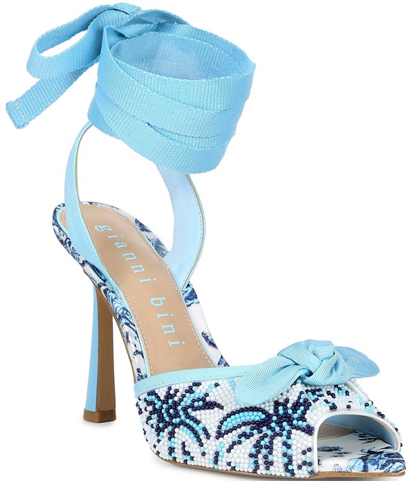 ジャンビニ レディース シューズ サンダル スピード競技 Gianni Bini Gardner Three Beaded Lace Up Dressandals Blue/White 白いこと 靴-コンフォートサンダル-レディース靴